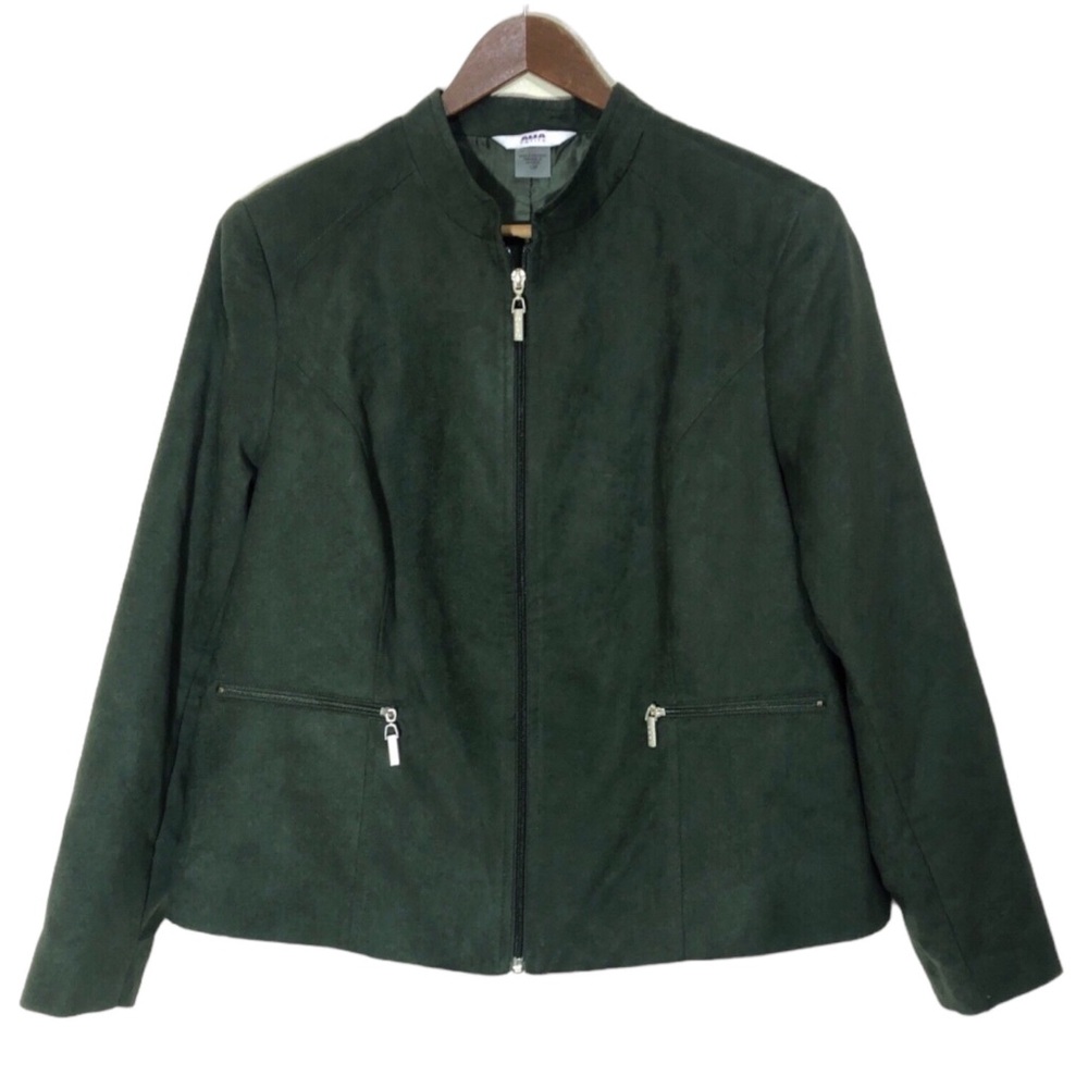 Alia Petite Microsuede Jacket Green Full Zip Front Womens Petite Size 10P